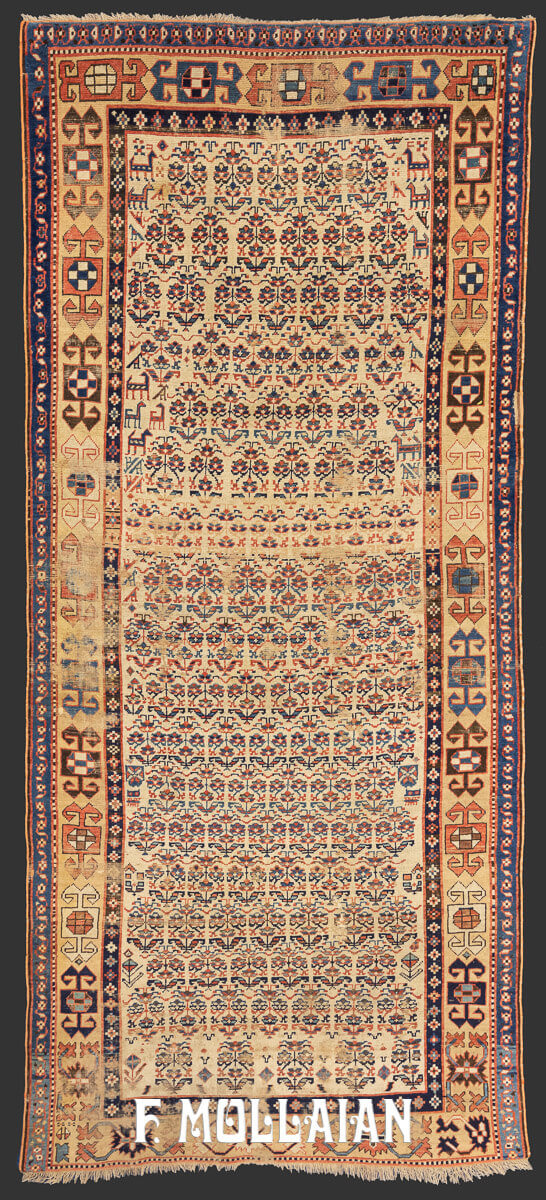 Antique Caucasian Kalleh-Size Shahsavan All-over Carpet (340x150 cm)